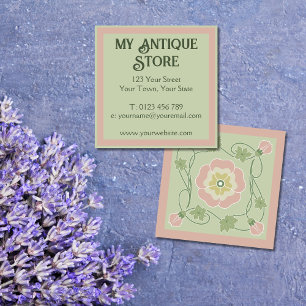 Art Nouveau Pastel Roze Groen Vierkant Visitekaart Vierkante Visitekaartje