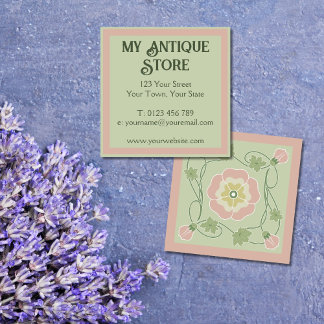 Art Nouveau Pastel Roze Groen Vierkant Visitekaart Vierkante Visitekaartje