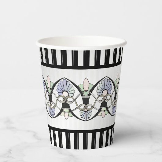 Art Nouveau Pastel schelpen, lelies & zwarte bogen Papieren Bekers (Achterkant)