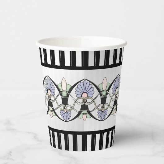 Art Nouveau Pastel schelpen, lelies & zwarte bogen Papieren Bekers (Links)