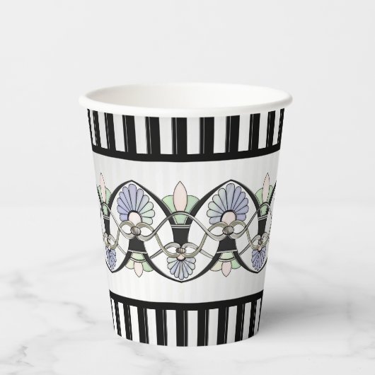 Art Nouveau Pastel schelpen, lelies & zwarte bogen Papieren Bekers (Voorkant)