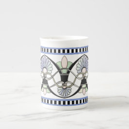 Art Nouveau Pastel schelpen, lelies & zwarte strep Porselein Kop