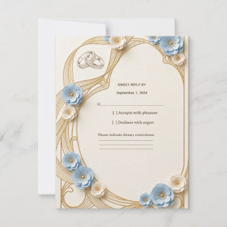 Art Nouveau Pastelblauw Gouden Huwelijksreactie RS RSVP Kaartje
