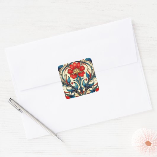 Art Nouveau Patroon Vierkante Sticker (Envelop)