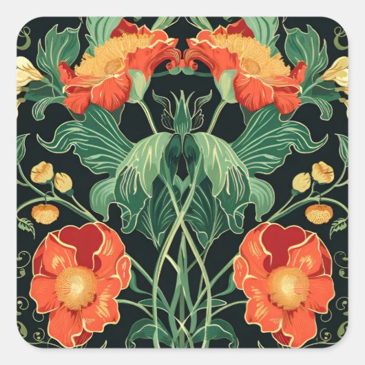 Art Nouveau Patroon Vierkante Sticker (Voorkant)
