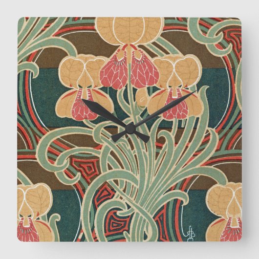 Art Nouveau Pattern #4 op Emporio Moffa Vierkante Klok (Voorkant)