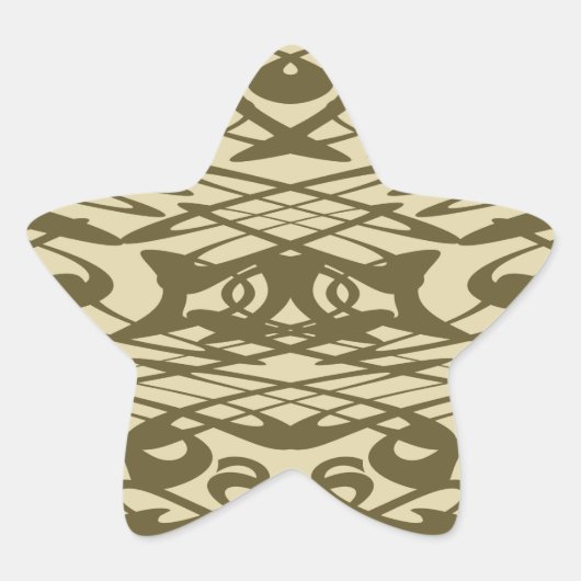 Art Nouveau Pattern in Beige en Brown. Ster Sticker (Voorkant)