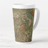 Art nouveau pauw bloem jacquard blauw groen latte mok (Rechterhoek)