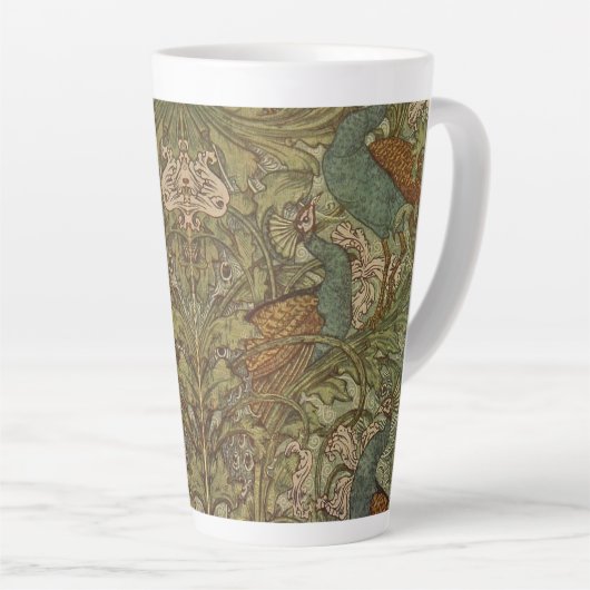 Art nouveau pauw bloem jacquard blauw groen latte mok (Rechterhoek)