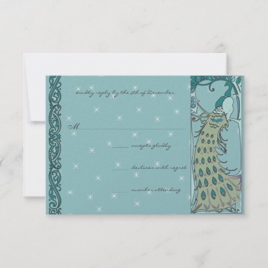 Art Nouveau  Pauw bruiloft RSVP (Voorkant)