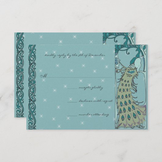 Art Nouveau  Pauw bruiloft RSVP (Voorkant / Achterkant)