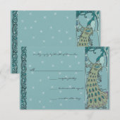 Art Nouveau  Pauw bruiloft RSVP Kaartje (Voorkant / Achterkant)