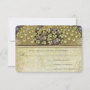 Art Nouveau Pauw Bruiloft RSVP Kaartje