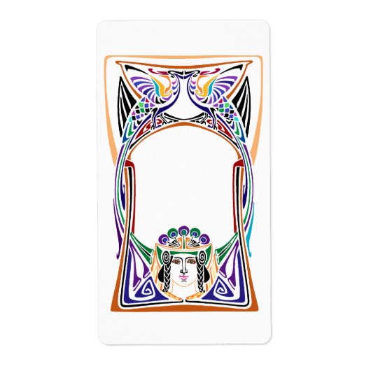 Art nouveau pauw dame etiket (Voorkant)