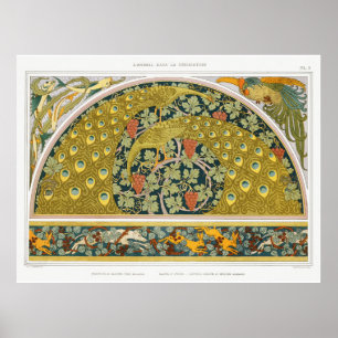 Art nouveau pauw dieren wijnranken verneuil poster