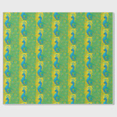 Art Nouveau Pauw Geel Damast Patroon Cadeaupapier (Vlak)