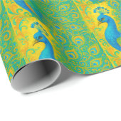 Art Nouveau Pauw Geel Damast Patroon Cadeaupapier (Rol Hoek)