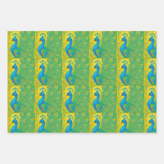 Art Nouveau Pauw Geel Damast Patroon Inpakpapier Vel (Voorkant)