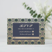 Art Nouveau Pauw Huwelijks RSVP Kaarten Goud Folie (Staand voorkant)