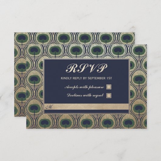 Art Nouveau Pauw Huwelijks RSVP Kaarten Goud Folie (Voorkant / Achterkant)