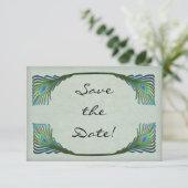Art Nouveau Pauw Huwelijks Uitnodiging Save the Da (Staand voorkant)