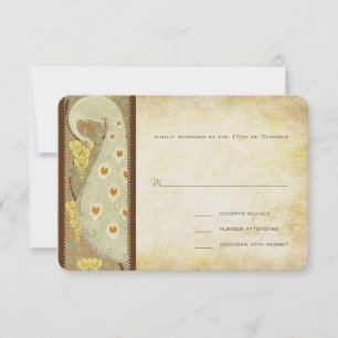 Art Nouveau Pauw Huwelijksreactiekaart RSVP Kaartje