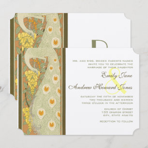 Art Nouveau Pauw Huwelijksuitnodiging Kaart