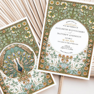 Art Nouveau Pauw Huwelijksuitnodiging Vintage Kaart