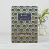 Art Nouveau Pauw Huwelijksuitnodigingen Gouden Fol Kaart (Staand voorkant)