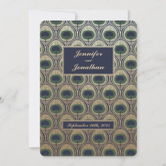 Art Nouveau Pauw Huwelijksuitnodigingen Gouden Fol Kaart (Voorkant)