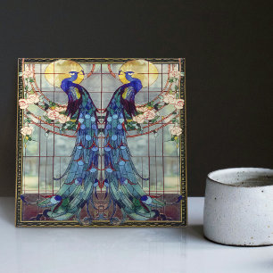 Art Nouveau Pauw Liefdesvogels Rozen Wingerd Schom Tegeltje