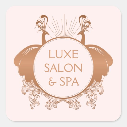 Art Nouveau Pauw Logo Roze Goud/Roze Vierkante Sticker (Voorkant)