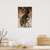 Art Nouveau-pauw op bloeiende boom in vintage-stij Poster (Keuken)