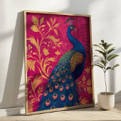 Art Nouveau Pauw op Fuchsia Levendig Poster