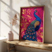 Art Nouveau Pauw op Fuchsia Levendig Poster