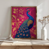 Art Nouveau Pauw op Fuchsia Levendig Poster