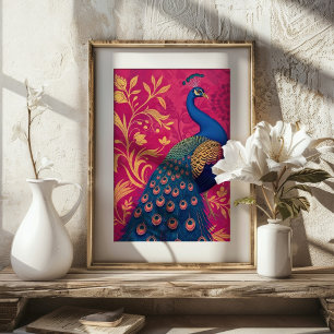 Art Nouveau Pauw op Fuchsia Levendig Poster
