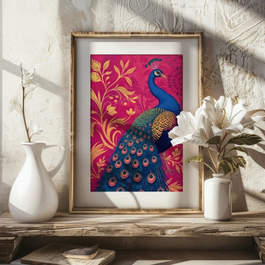 Art Nouveau Pauw op Fuchsia Levendig Poster