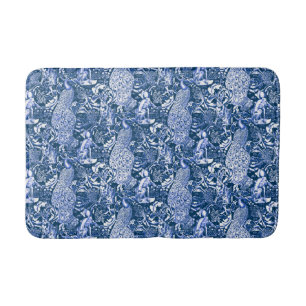 Art Nouveau Pauw Print, Blauw en Wit Badmat