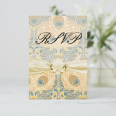 art nouveau pauw RSVP kaartje (Staand voorkant)