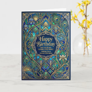 Art Nouveau Pauw Sieraden Gelukkige Verjaardag Kaart