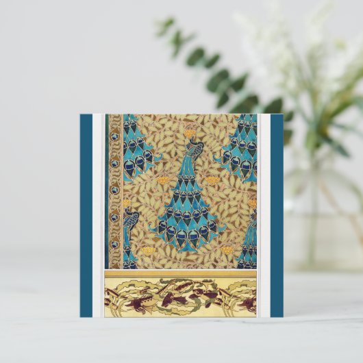 Art nouveau pauw textiel deco verneuil blauw (Staand voorkant)