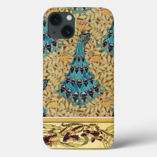 Art nouveau pauw textiel deco verneuil blauw Case-Mate iPhone case