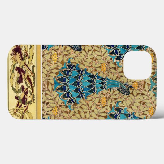 Art nouveau pauw textiel deco verneuil blauw Case-Mate iPhone case (Achterkant (horizontaal))