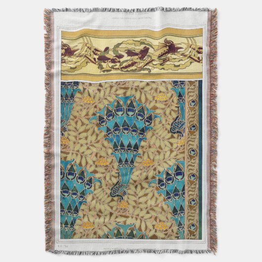 Art nouveau pauw textiel deco verneuil blauw deken (Voorkant Verticaal)