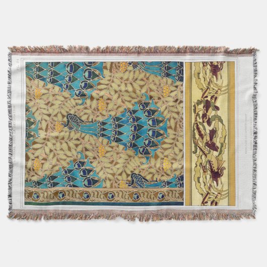 Art nouveau pauw textiel deco verneuil blauw deken (Voorkant)