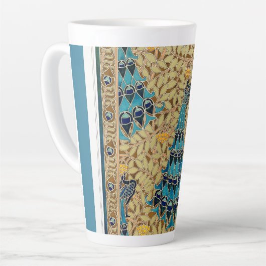 Art nouveau pauw textiel deco verneuil blauw latte mok (Linkerhoek)