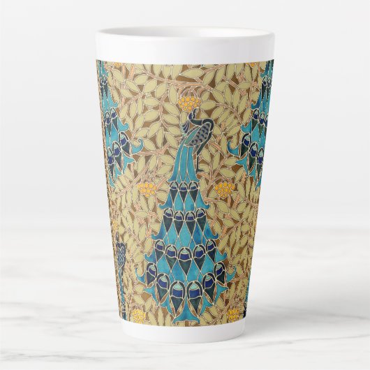Art nouveau pauw textiel deco verneuil blauw latte mok (Voorkant)