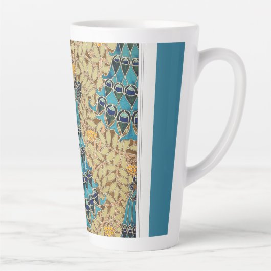 Art nouveau pauw textiel deco verneuil blauw latte mok (Rechts)