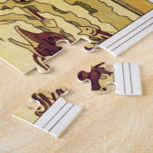 Art nouveau pauw textiel deco verneuil blauw legpuzzel (Zijkant)